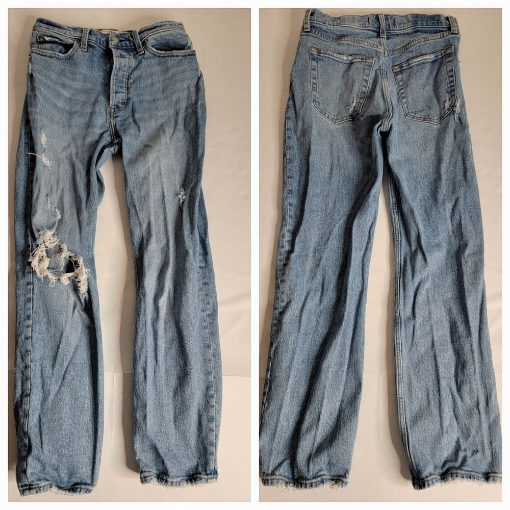 Abercrombie and fitch Jeans Sz 27 The Dad High Rise Distressed Button Fly Straig